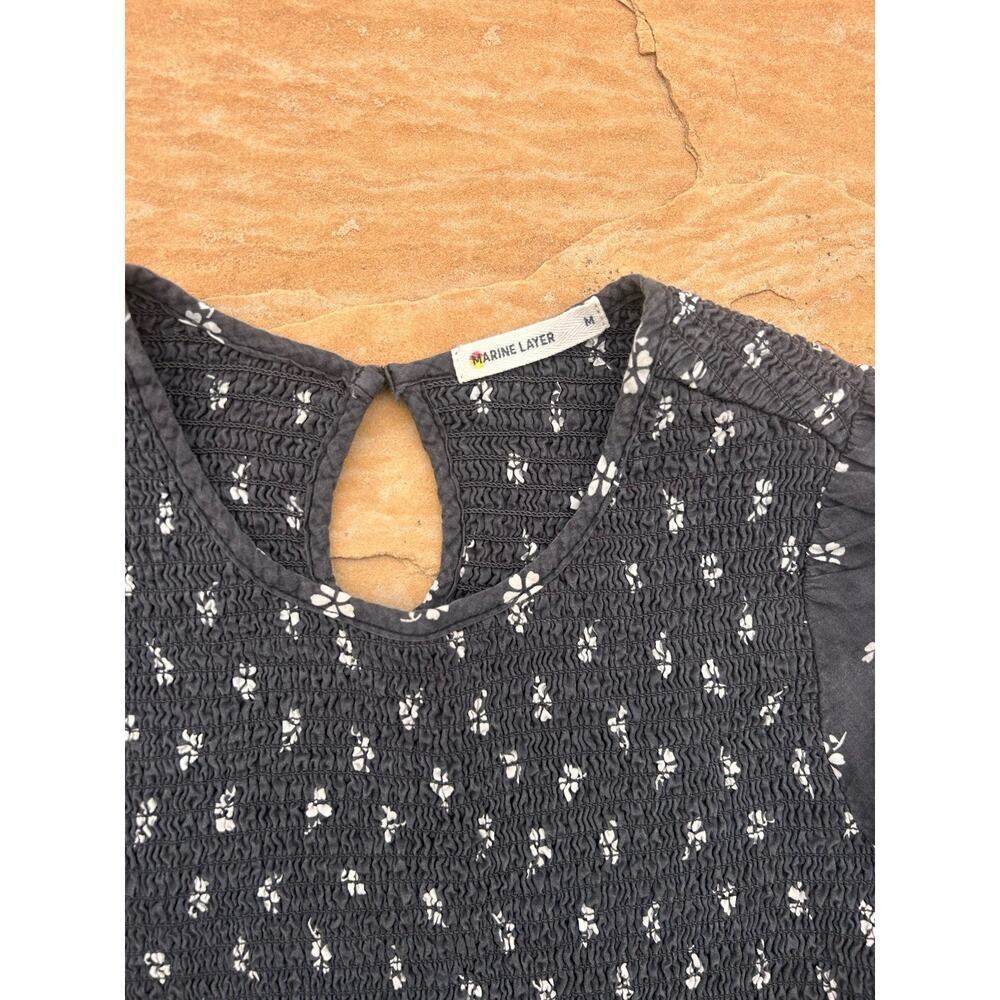 Marine Layer Gabrielle Smock Top Black Modern Ditzy Women's Size M - Picture 3 of 4
